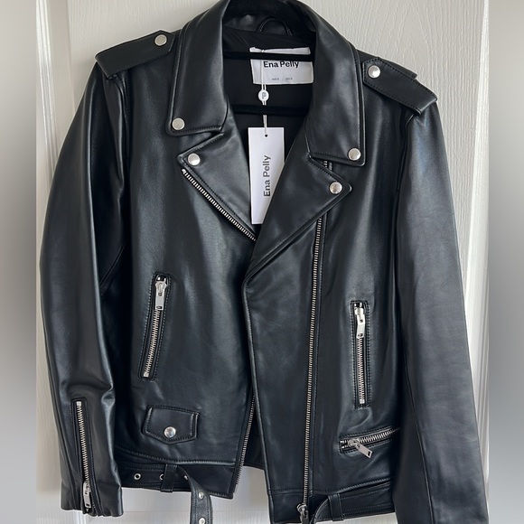 ☑️SOLD☑️ Ena Pelly Oversized New Yorker Biker Jacket in Black & Silver - Picture 1 of 16